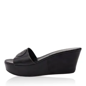 PRADA BLACK LEATHER PLATFORM WEDGE SANDAL