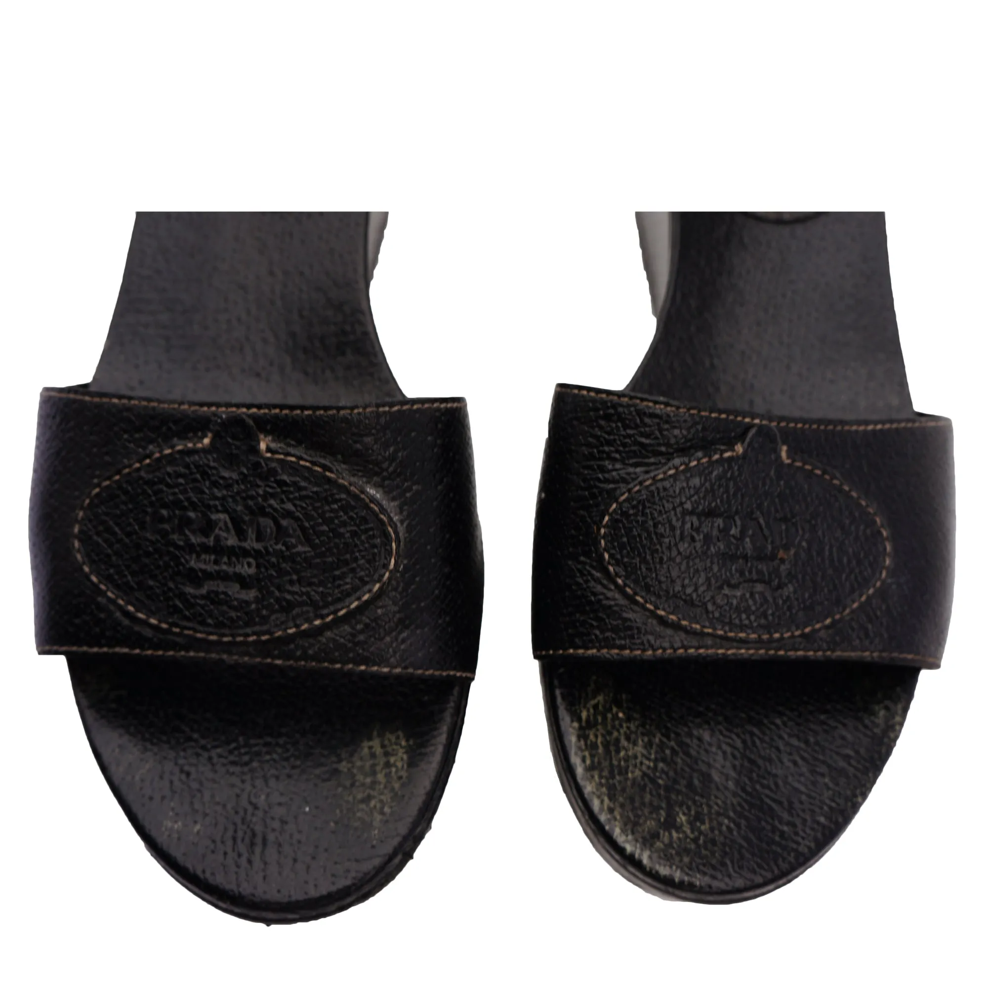 PRADA BLACK LEATHER PLATFORM WEDGE SANDAL