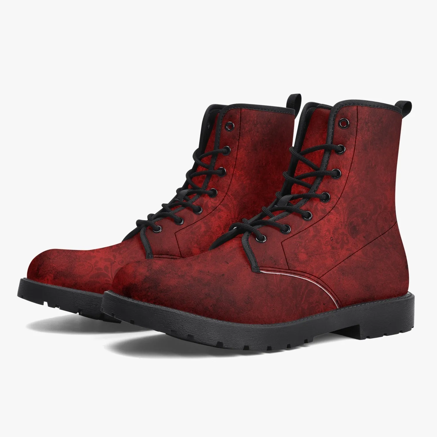 Red Gothic Grunge Vegan leather Combat Boots - Vegan Leather Red Goth Boots (JPREG95)