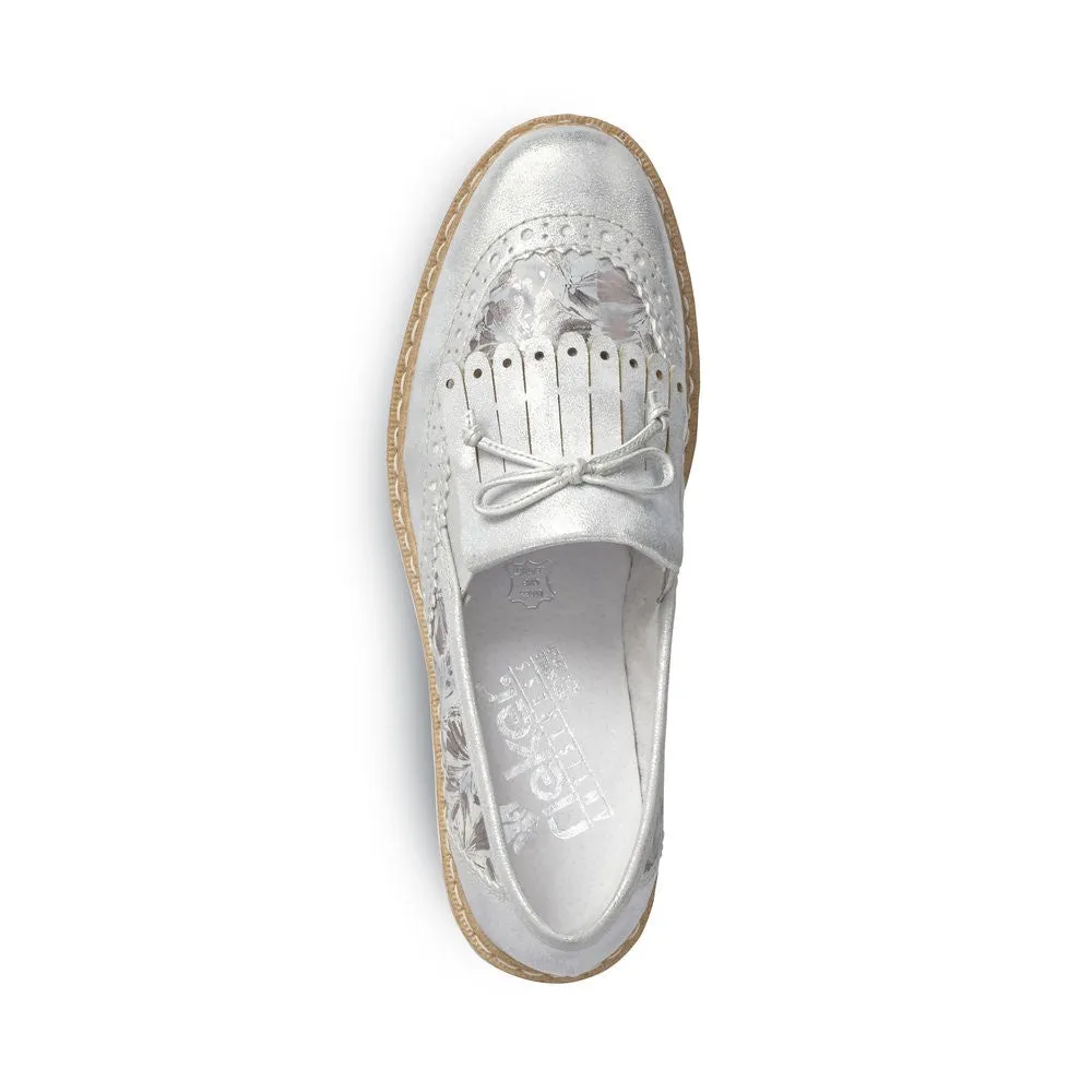 Rieker Ladies Slip On Grey Fringe Loafer Shoe