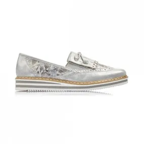 Rieker Ladies Slip On Grey Fringe Loafer Shoe