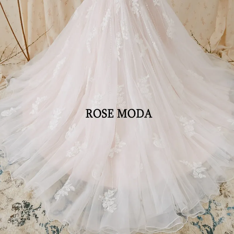 Rosemoda Chantilly Lace Fit and Flare Mermaid Wedding Dress With Delicate Beading Chapel Train