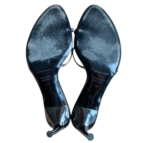 SERGIO ROSSI Black Leather Butterfly Applique Open Toe Slide Mules, Size 40