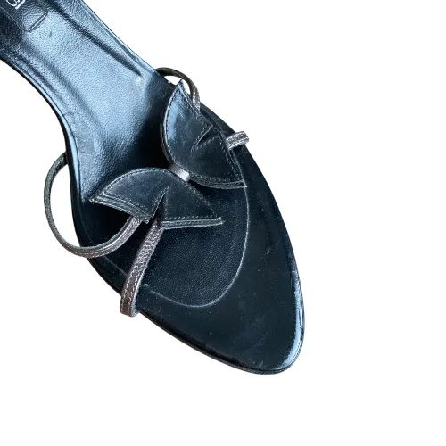 SERGIO ROSSI Black Leather Butterfly Applique Open Toe Slide Mules, Size 40