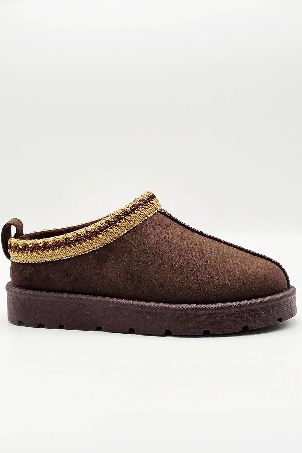 Sigrid Embroidered Faux Fur Lining Slippers in Brown
