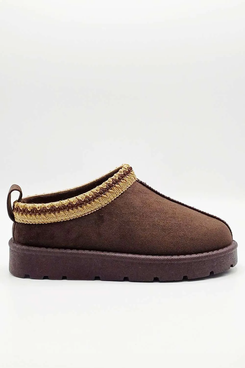 Sigrid Embroidered Faux Fur Lining Slippers in Brown