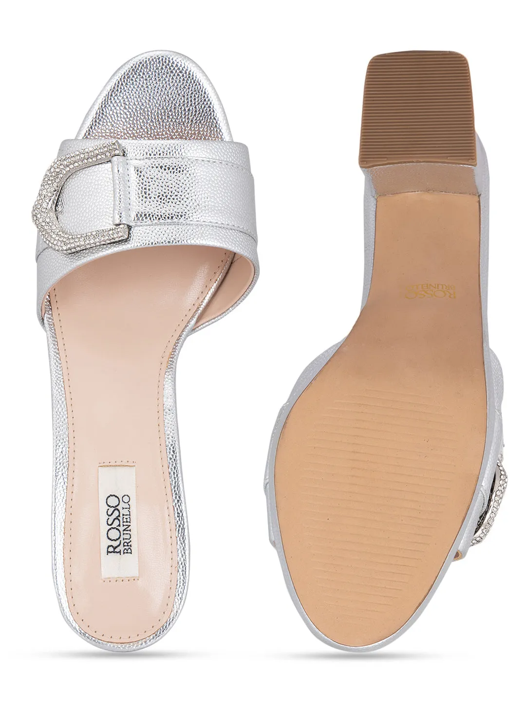 Silver Block Heel With Embellishment
