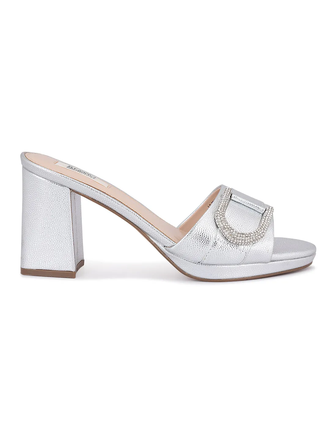 Silver Block Heel With Embellishment