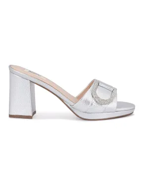 Silver Block Heel With Embellishment
