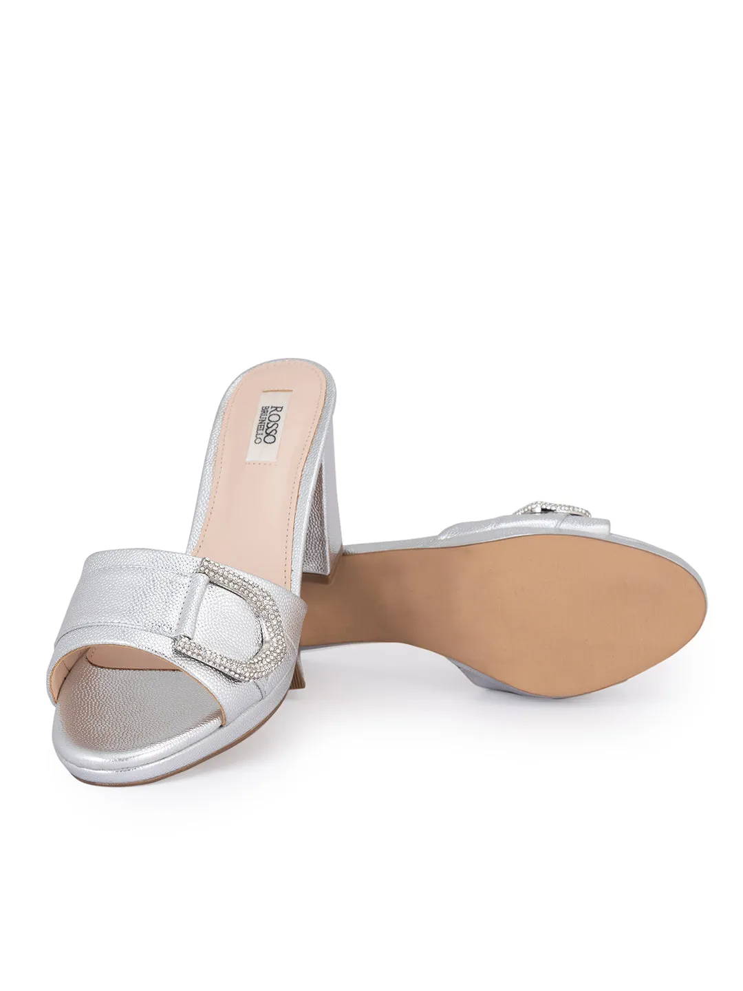 Silver Block Heel With Embellishment