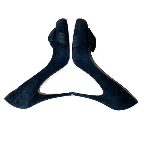 VALENTINO Black Suede Satin Bow Detail Pumps, Size 39