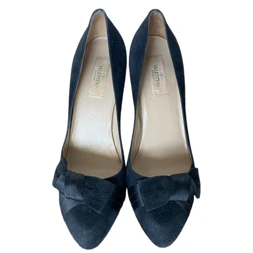 VALENTINO Black Suede Satin Bow Detail Pumps, Size 39