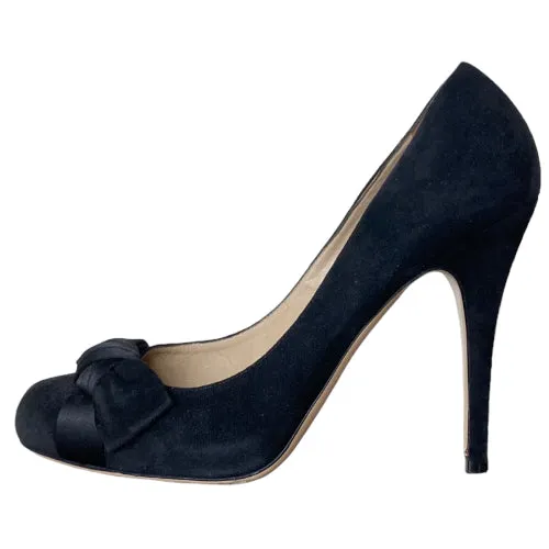 VALENTINO Black Suede Satin Bow Detail Pumps, Size 39