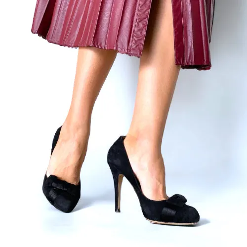 VALENTINO Black Suede Satin Bow Detail Pumps, Size 39