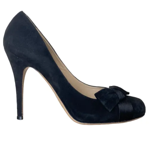 VALENTINO Black Suede Satin Bow Detail Pumps, Size 39