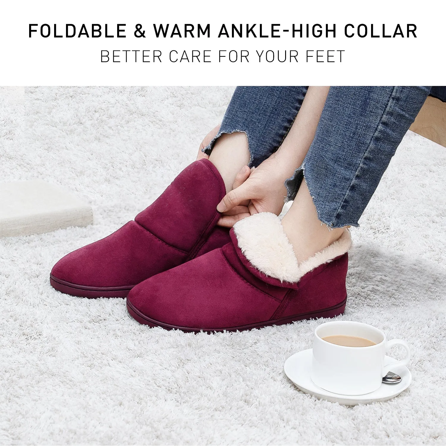 VONMAY Women's Faux Fur Suede House Bootie Slippers Memory Foam Slippers Anti-Skid Winter Boot Indoor Outdoor