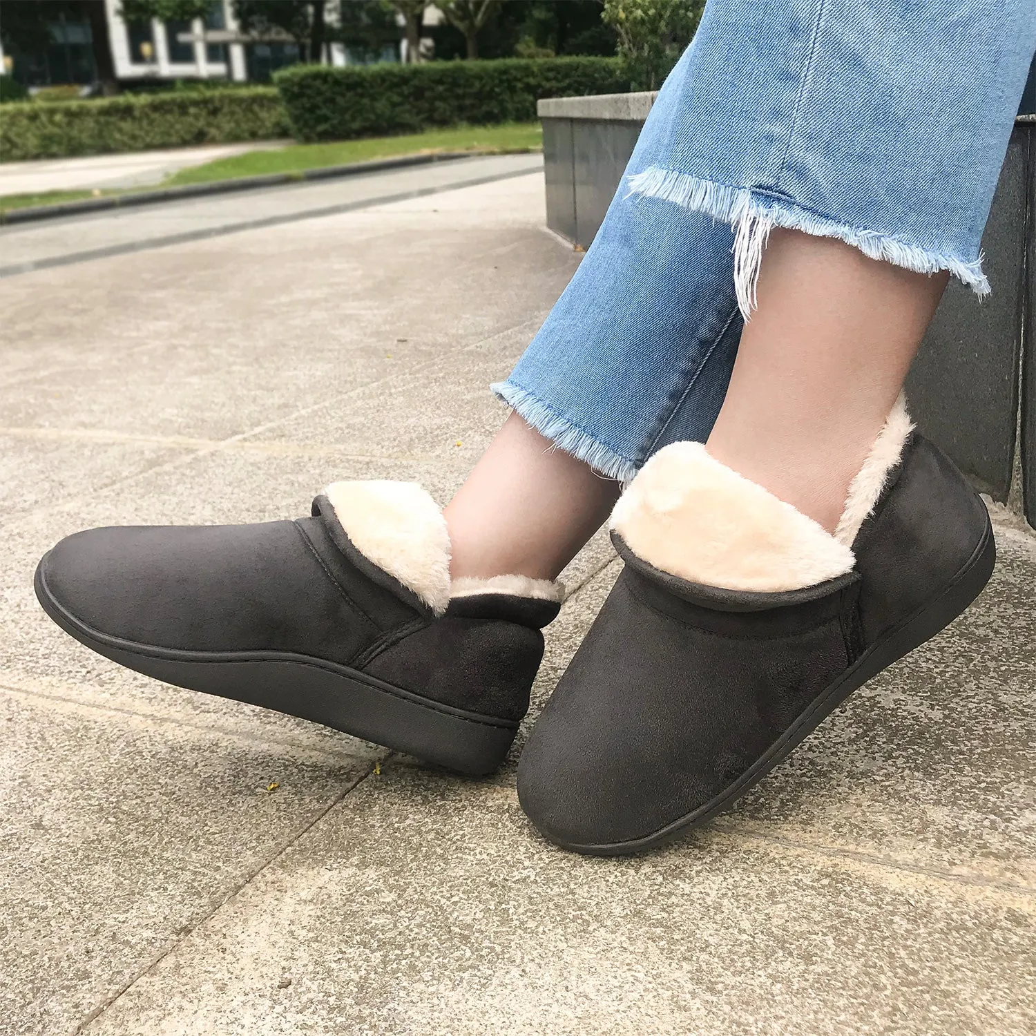 VONMAY Women's Faux Fur Suede House Bootie Slippers Memory Foam Slippers Anti-Skid Winter Boot Indoor Outdoor