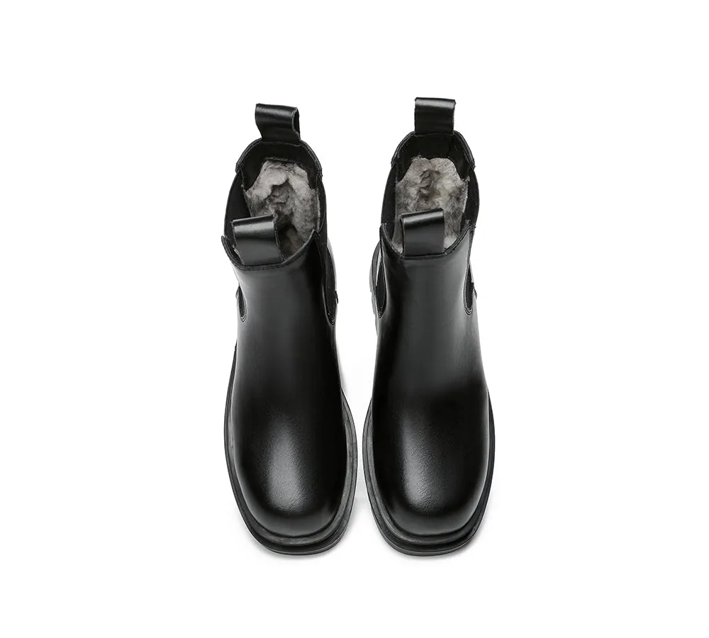Women Black Leather Boots Sheepskin Wool Lining Fashion Boots Vaneta
