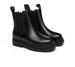Women Black Leather Boots Sheepskin Wool Lining Fashion Boots Vaneta