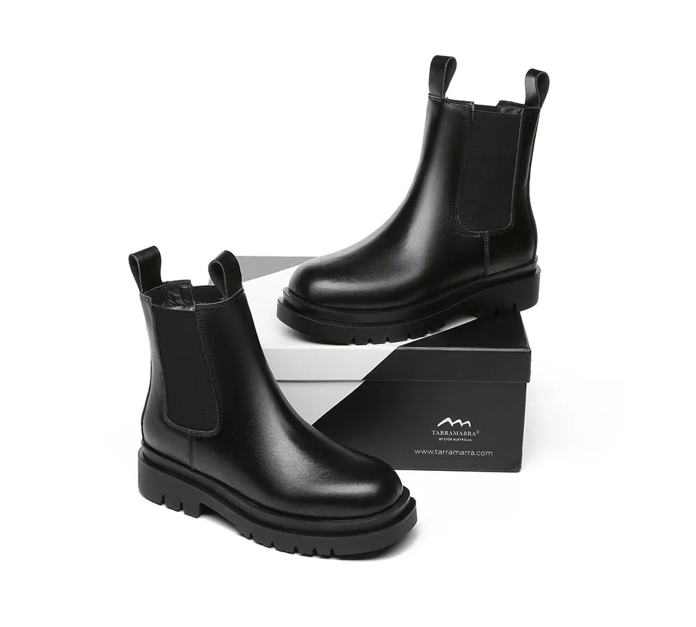 Women Black Leather Boots Sheepskin Wool Lining Fashion Boots Vaneta