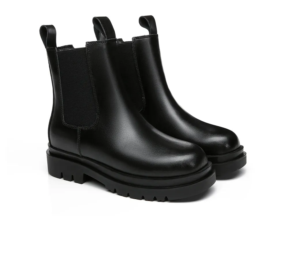 Women Black Leather Boots Sheepskin Wool Lining Fashion Boots Vaneta