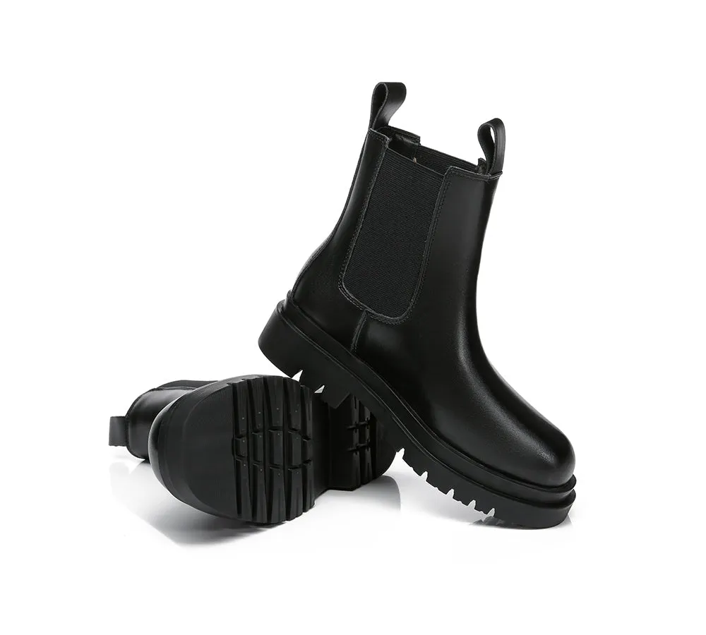 Women Black Leather Boots Sheepskin Wool Lining Fashion Boots Vaneta