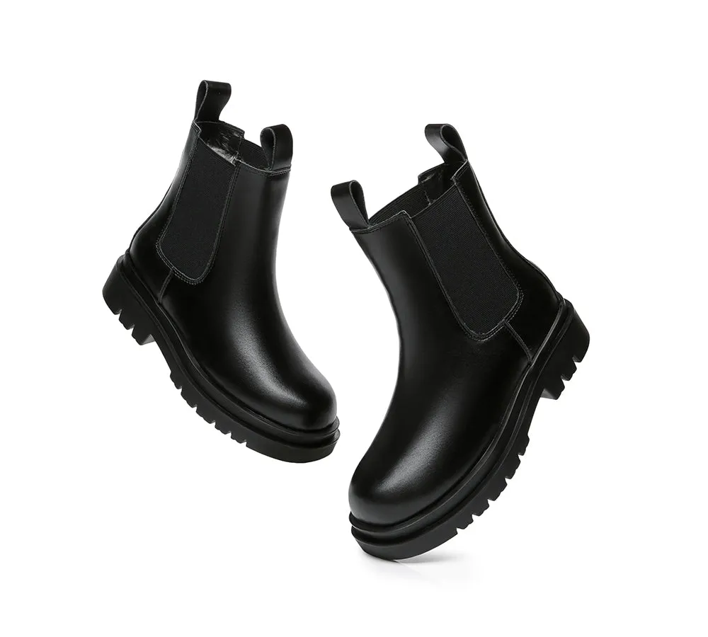 Women Black Leather Boots Sheepskin Wool Lining Fashion Boots Vaneta