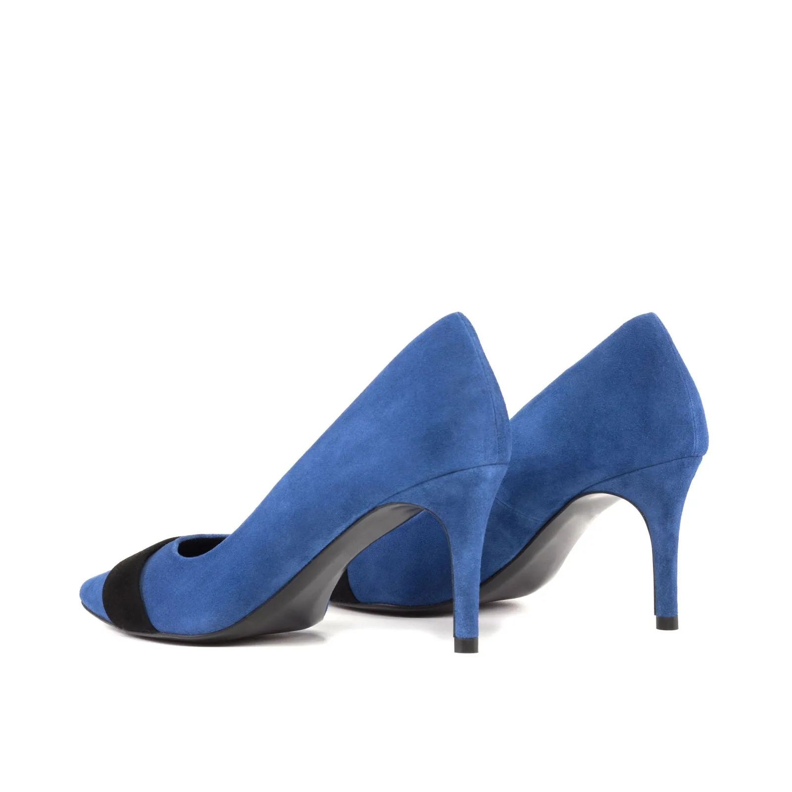 Women's Milan Pointed Toe Leather Heels Wide Plus Size Luxury Black Deep Blue 5241