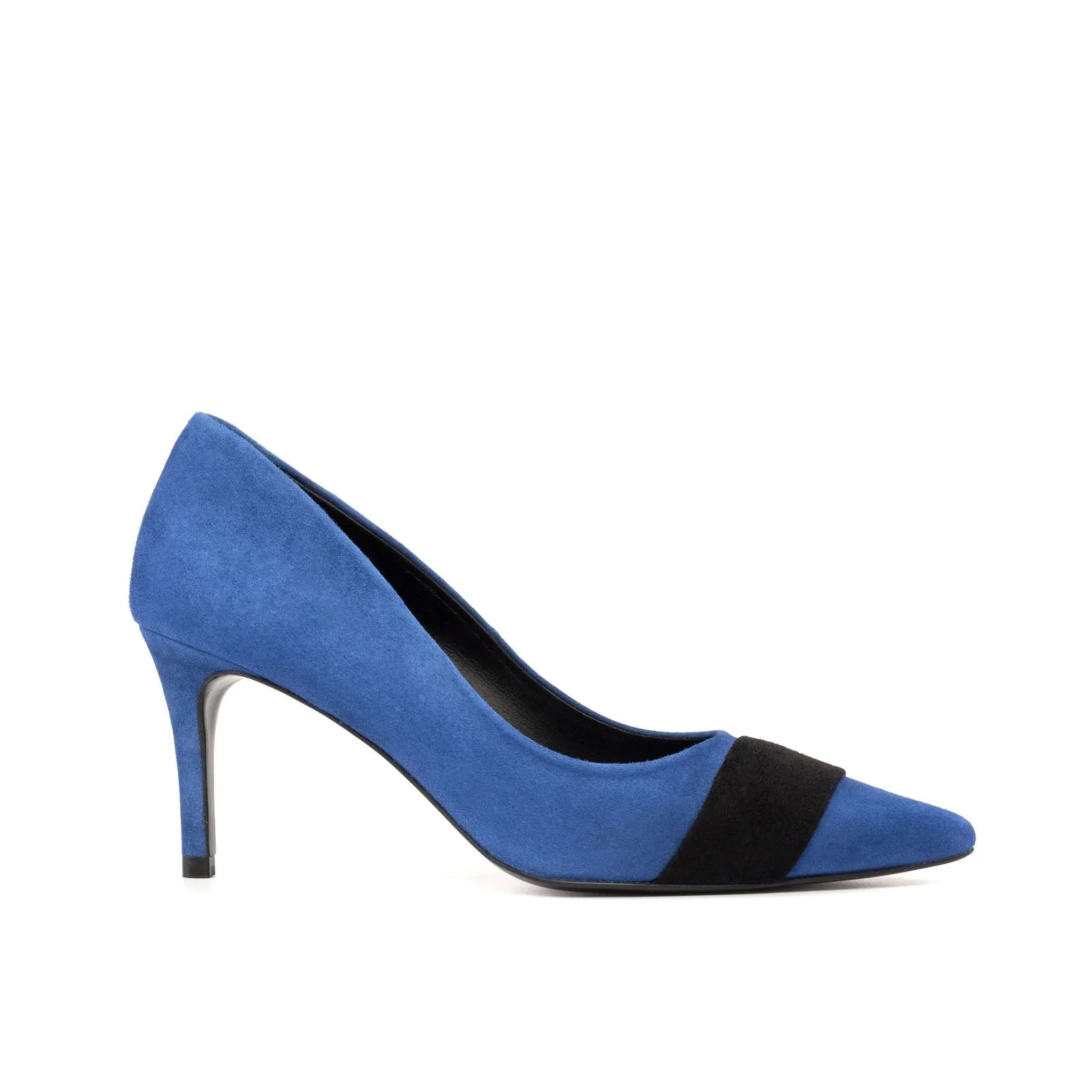Women's Milan Pointed Toe Leather Heels Wide Plus Size Luxury Black Deep Blue 5241