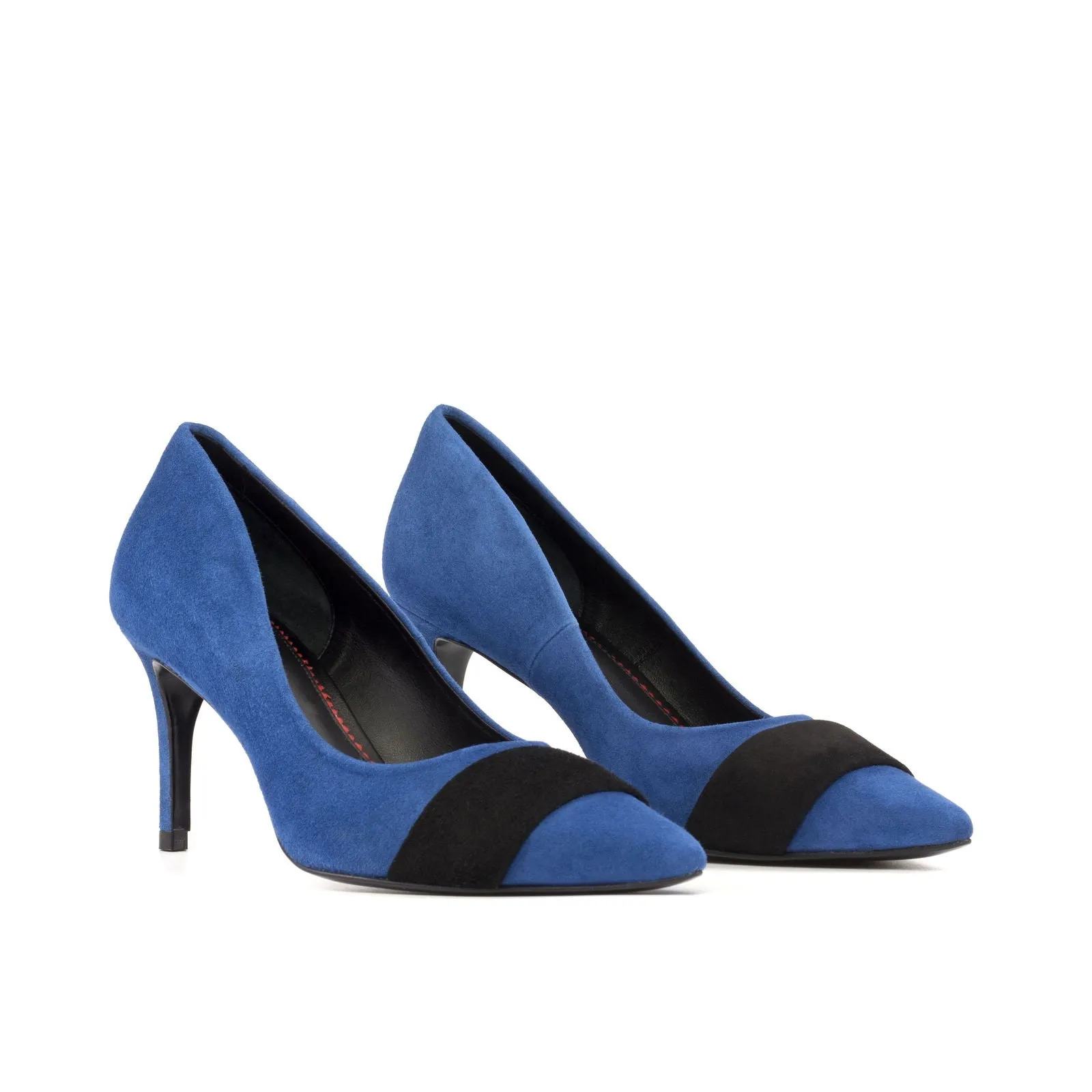 Women's Milan Pointed Toe Leather Heels Wide Plus Size Luxury Black Deep Blue 5241